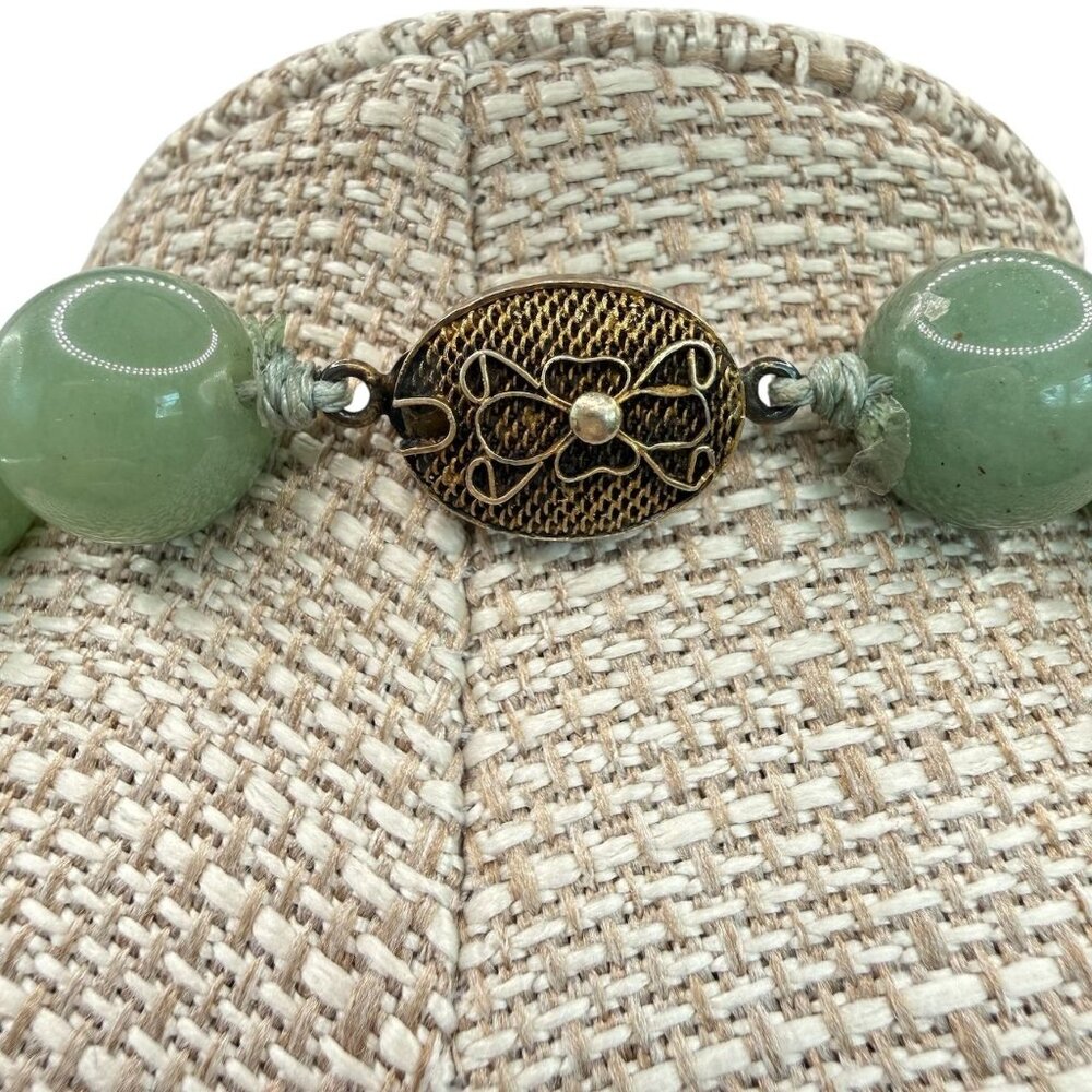 Vintage Chinese Jade & Cloisonné Bead Necklace 24" Nephrite Green Floral Accents - Picture 6 of 12